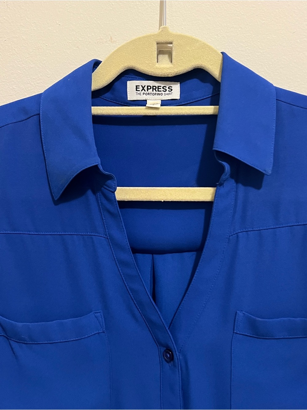 Express Womens Cobalt Blue Button-Up Blouse - Picture 3 of 3